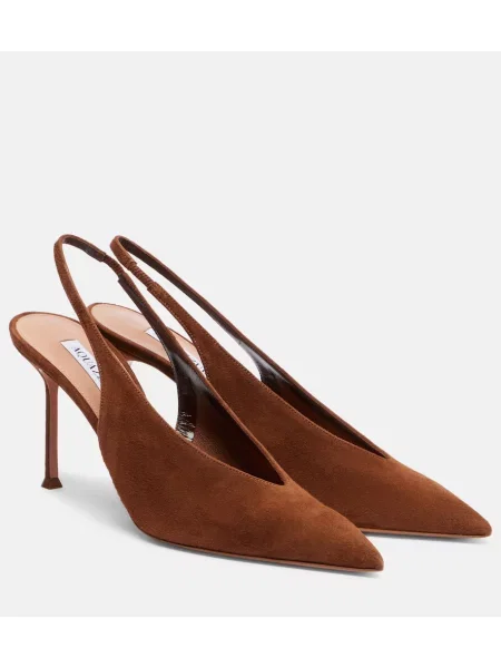 Pantofi cu toc Aquazzura din piele de căprioară slingback maro