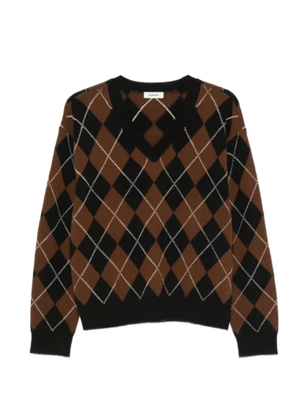 Pulover Sandro de lână cu model argyle maro