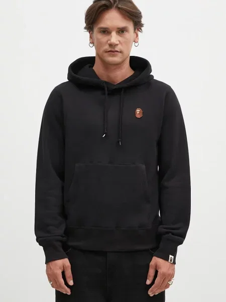 A Bathing Ape hanorac de One Point Pullover barbati cu glugă neted negru