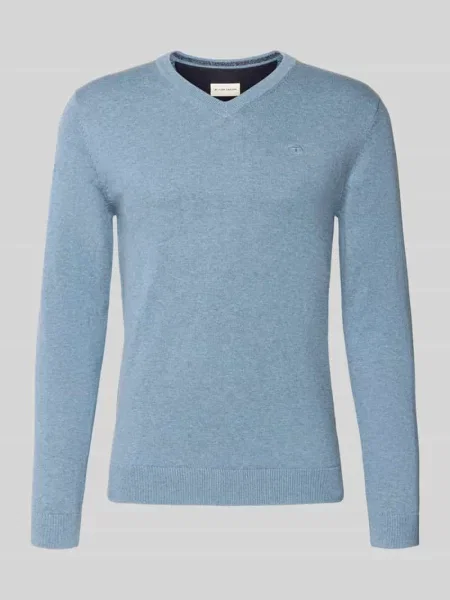 Sweter z dzianiny o kroju regular fit z czystej bawełny Tom Tailor niebieski