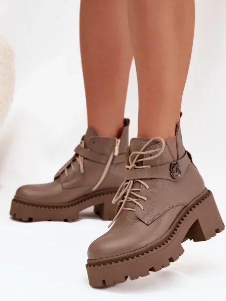 Usnjene gležnjarji Zazoo blok peta rjava