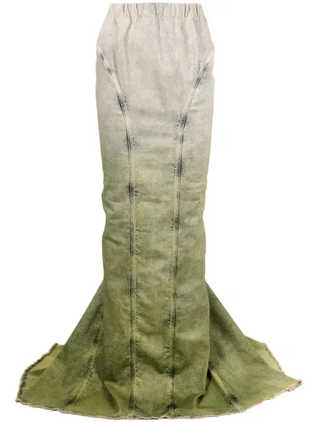 Maksi spódnica jeansowa Moncler + Rick Owens gradientowa zielona