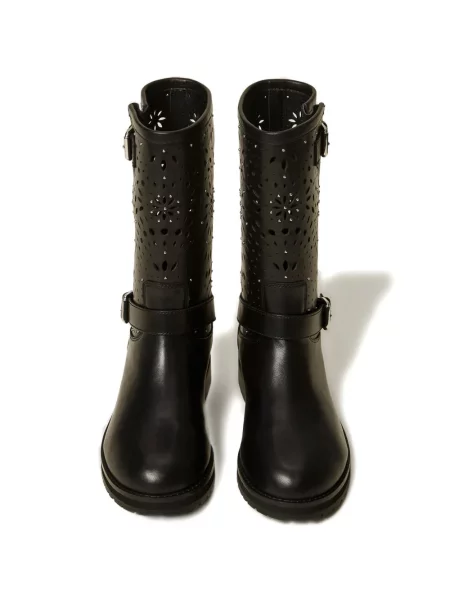 Botine Twinset din piele biker negru