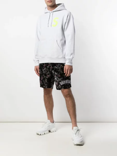 Велур шорти Supreme на цветя с принт черно