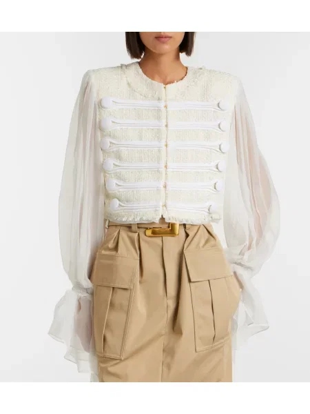 Geacă Balmain de mătase alb