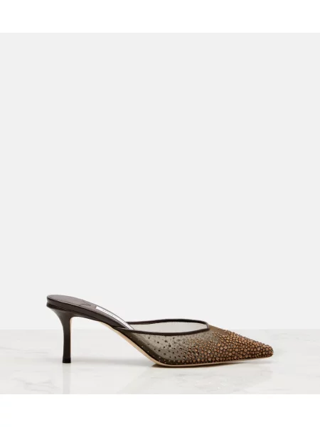 Krištáľové mules Jimmy Choo so sieťovinou hnedá
