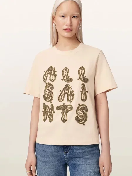 AllSaints tricou oversized pentru femei din ELLA bej