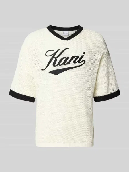 T-shirt w imitacji wykonania na szydełku z dekoltem w serek Karl Kani biała