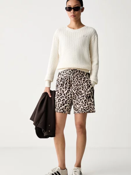 Adidas teplákové šortky dámske s bavlnou Leopard Pack béžová