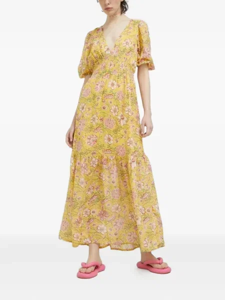 Rochie maxi Billabong cu model floral cu imagine de costum galben