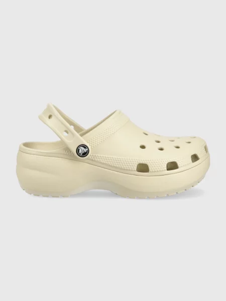 Crocs papuci Classic Platform Clog W femei cu platforma bej