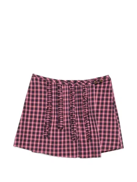 Fusta mini Damson Madder în carouri cu volane roz