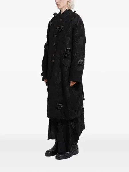 Palton Aleksandr Manamïs cu model floral din jacard negru