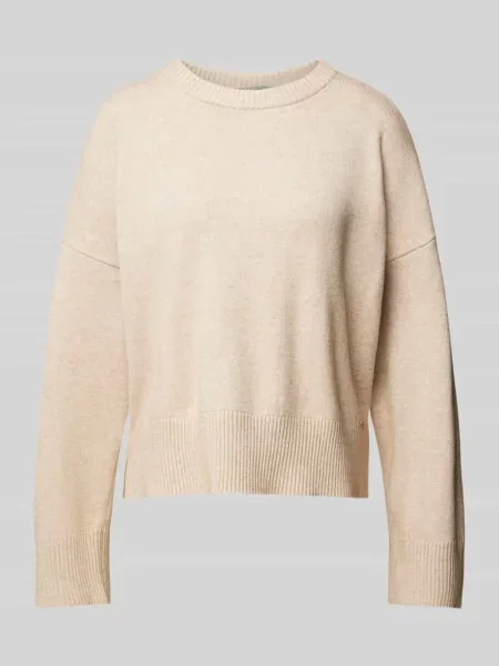 Sweter z dzianiny z mieszanki z obniżonymi ramionami Qs beżowy