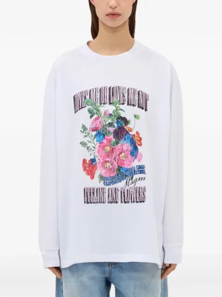 Tricou mânecă lungă Msgm cu model floral cu imagine lung alb
