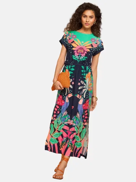 Love & roses Rochie bleumarin / smarald / portocaliu mandarină / roz verde
