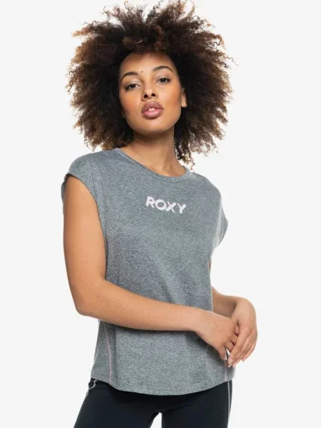 Тениска Roxy Training Girl Tee Melange Dark Grey XS сиво