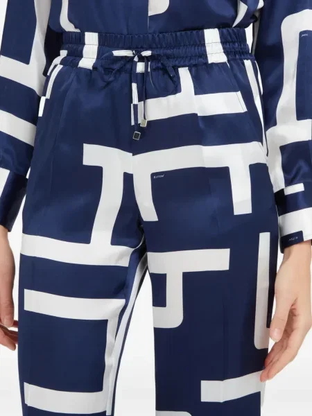 Pantaloni Kiton de mătase cu imagine cu imprimeu geometric albastru