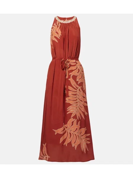 Zamatové oblekové maxi šaty Velvet s potlačou oranžová