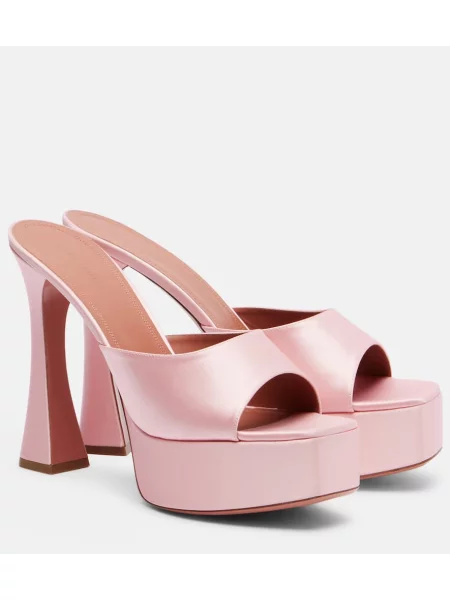 Satenaste mules Amina Muaddi s platformo roza