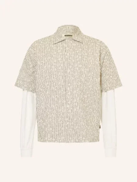 Woodbird Koszula Z Krótkim Rękawem Wbwang Comfort Fit Z Ażurową Koronką beige beżowa