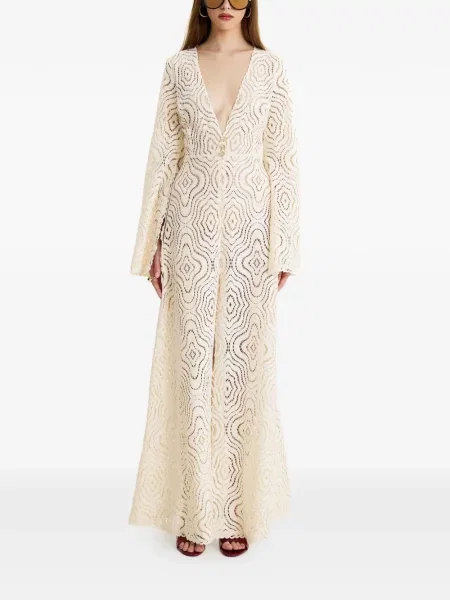 Maksi sukienka maxi Moos Studio z dekoltem w serek garniturowa