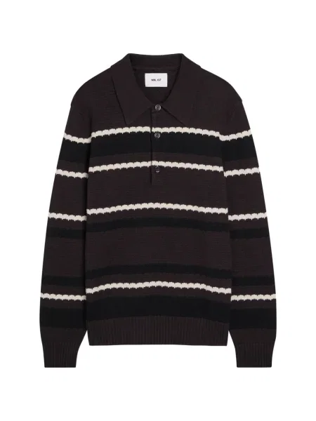 Поло тениска Nn07 на райета кафяво