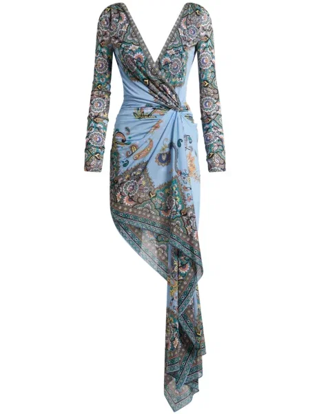 Mała sukienka mini Etro asymetryczna garniturowa niebieska