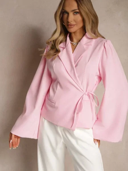 Marynarka z Rozszerzanymi Rękawami Zdobiona Wiązaniem z Boku Sanivera różowa