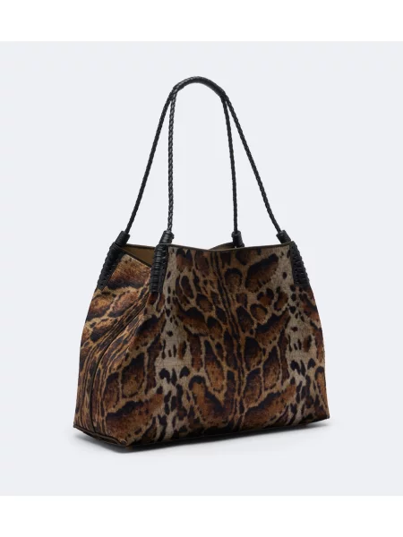 Geantă shopper Etro de catifea cu imagine cu model leopard