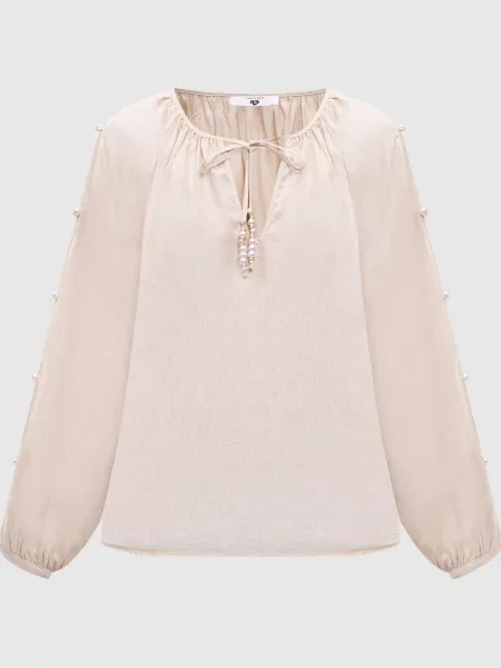 Блуза з льоном з намистинами Twinset бежева