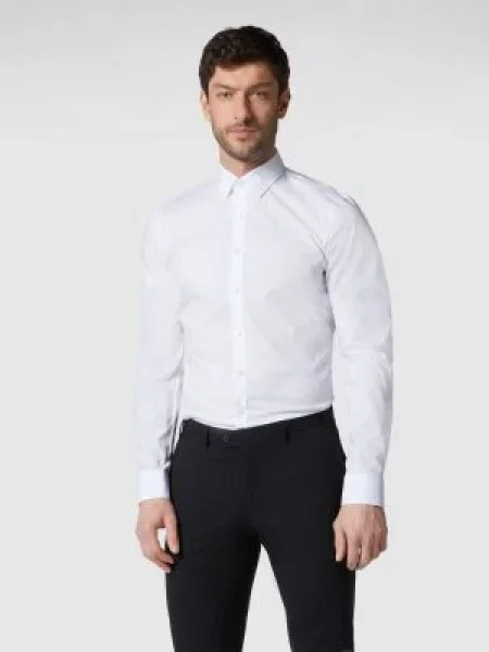 Koszula biznesowa o kroju super slim fit z popeliny z bardzo długim rękawem Olymp No. Six biała