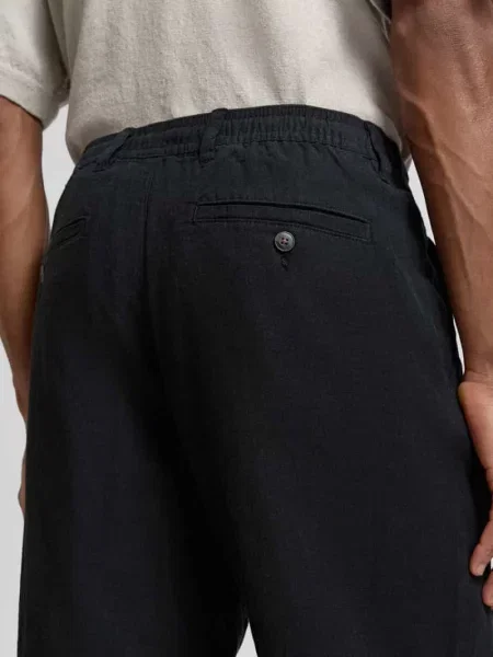 Spodnie lniane o kroju loose fit ze sznurkiem w pasie model BRODY' Selected Homme czarne