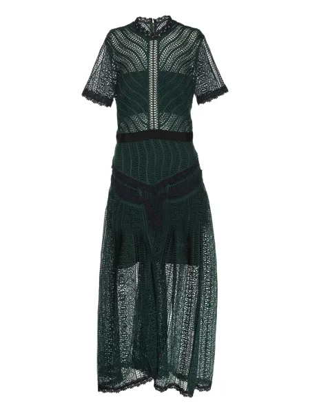 Rochie midi Self-portrait din dantelă până la genunchi de costum verde