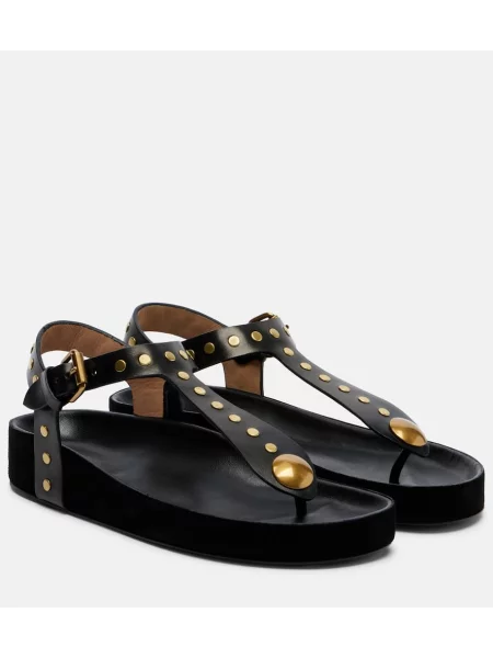 Chiloți tanga Isabel Marant din piele cu tepi negru