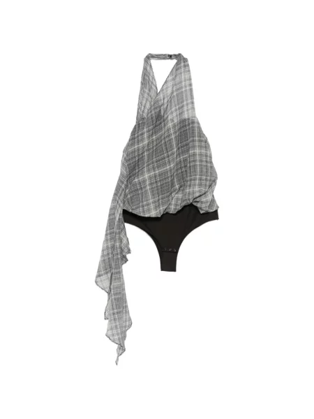 Top Coperni în carouri cu gât halter gri