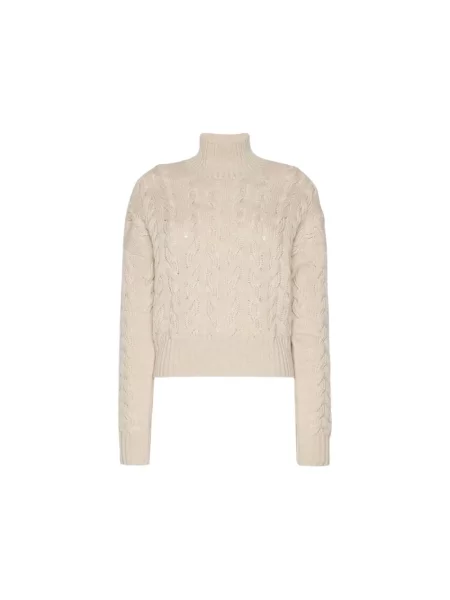 Sweter z golfem Max Mara wełniany do golfa beżowy