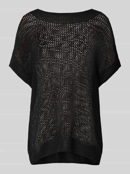 T-shirt lniany z ażurowym wzorem Milano Italy czarna