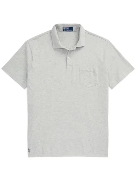 Plisirana satenska polo majica Polo Ralph Lauren s vezom plava
