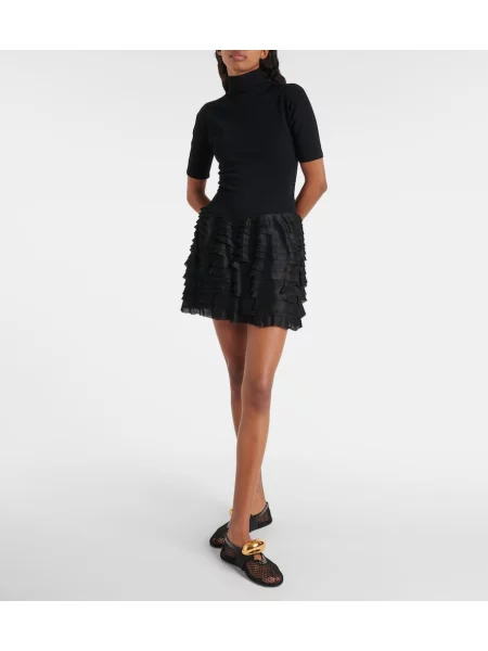 Rochie Alaïa cu volane din jerseu negru