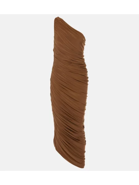 Midi obleka Norma Kamali z volani z enim ramenom oranžna