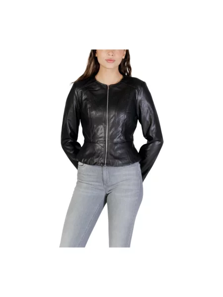 Kurtka skórzana Jacqueline De Yong z długim rękawem czarna