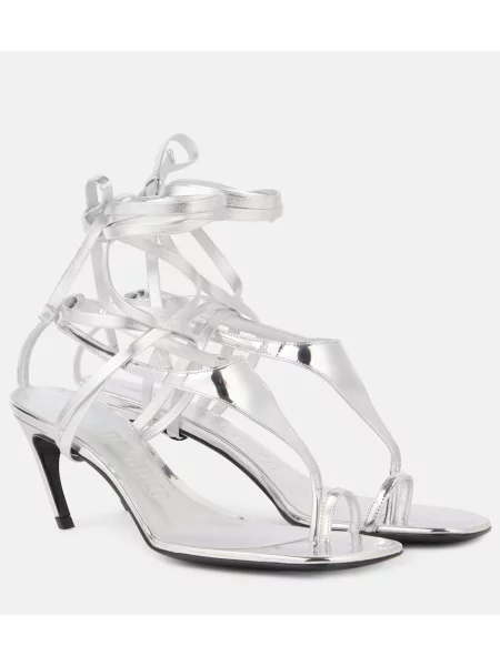 Chiloți tanga The Attico din piele argintiu