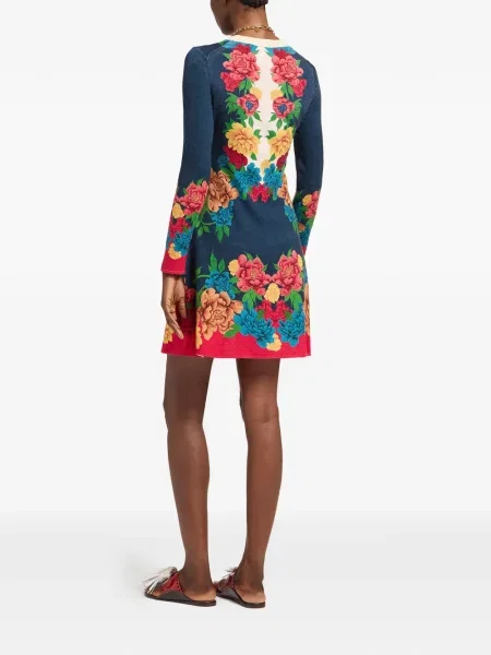 Sukienka La Doublej w kwiatki z nadrukiem garniturowa niebieska