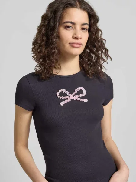 T-shirt z efektem prążkowania Review granatowa