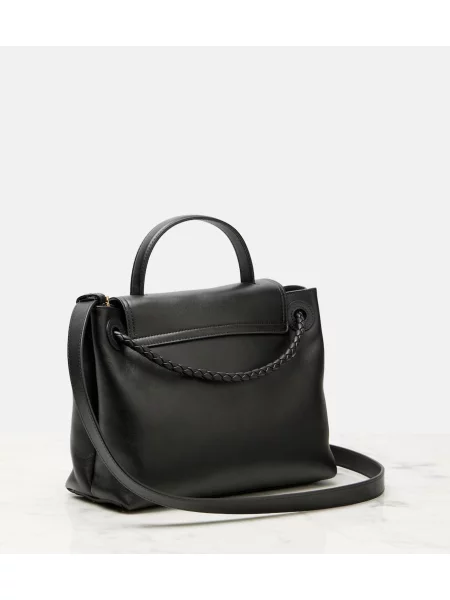 Kožená kožená taška Bottega Veneta Handle čierna