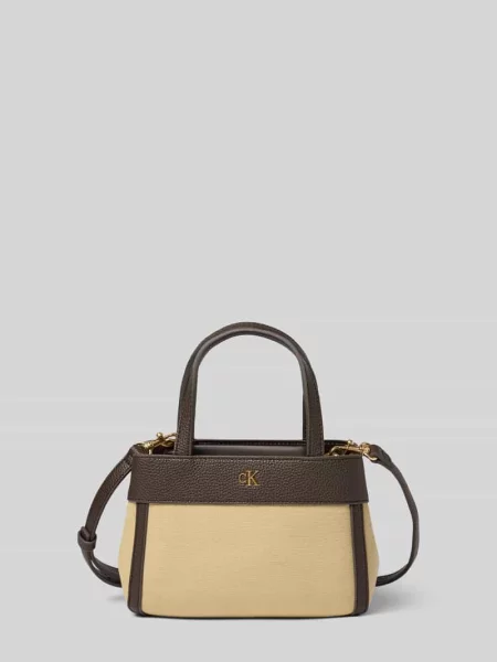 Torba z rączkami z bawełnianego płótna Ck Calvin Klein brązowa