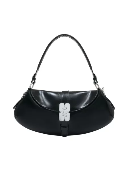 Torebka bagietka Ganni skórzana czarna