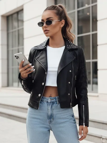 Kurtka skórzana ramoneska TRUCCO Dstreet czarna