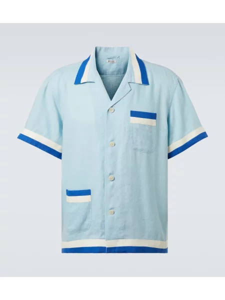 Lanena srajca Bode s črtami modra